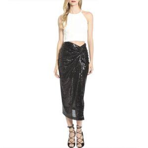 NWT Belle Badgley Mischka Black Sequin Skirt (6)
